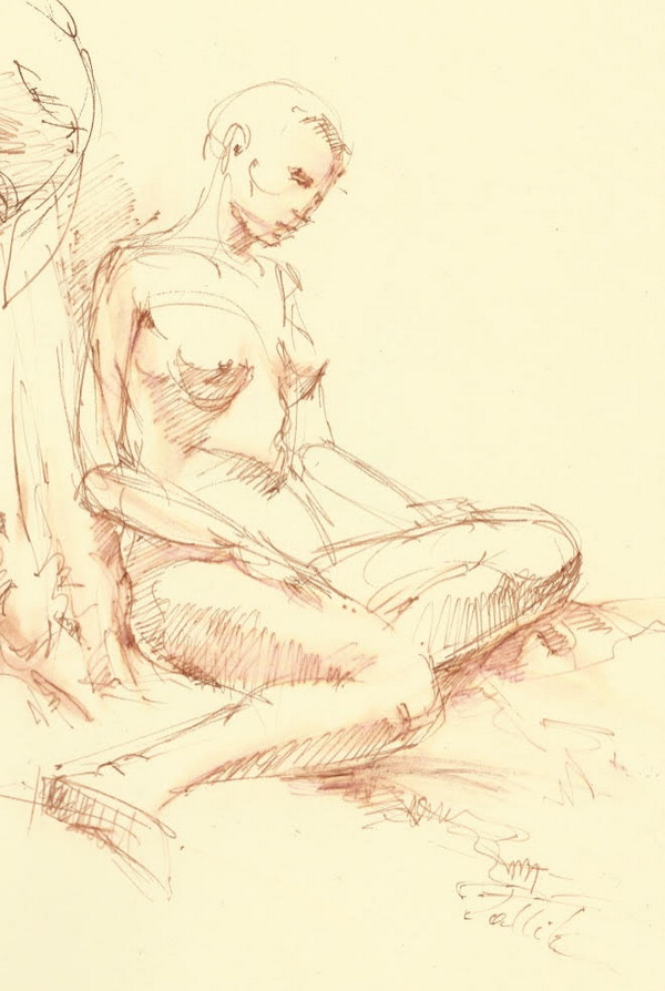 Pen & Wash, Reclining Nude